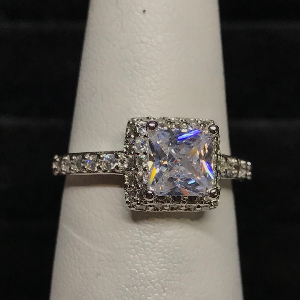 Size 6.5, Sterling Silver “Diamond” Halo Ring